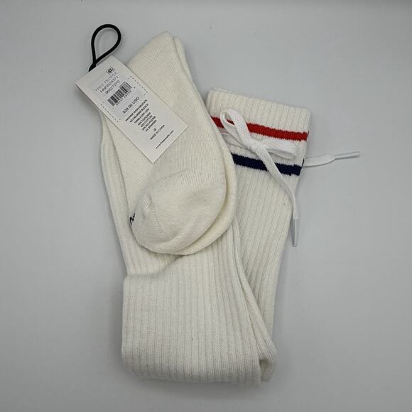 Free People Movement White Knee High Socks Stripes Bows One Size NWT - Picture 5 of 8